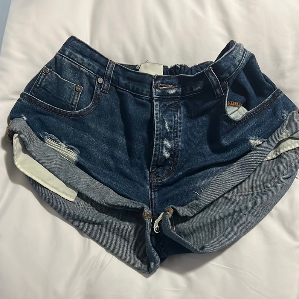 One Teaspoon Blue Jean Shorts Distressed High-Waisted